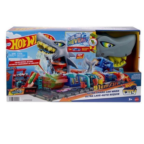 Hot Wheels ultimate новий легендарний гараж автомийка Акула Color Reveal Трек Хот Вілс Мега гараж з Акулою Ultra Shark Car Wash HTN82 фото