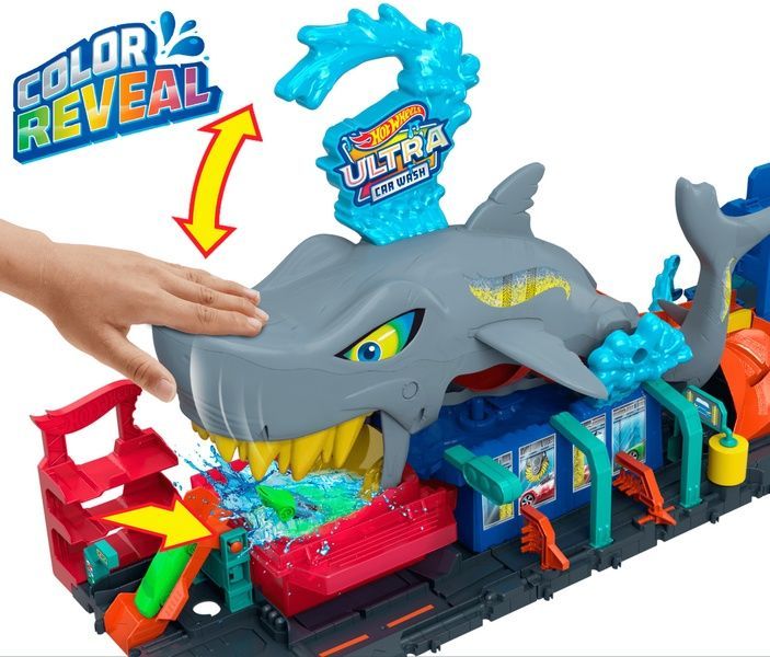 Hot Wheels ultimate новий легендарний гараж автомийка Акула Color Reveal Трек Хот Вілс Мега гараж з Акулою Ultra Shark Car Wash HTN82 фото