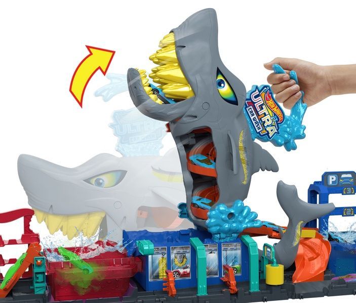 Hot Wheels ultimate новий легендарний гараж автомийка Акула Color Reveal Трек Хот Вілс Мега гараж з Акулою Ultra Shark Car Wash HTN82 фото