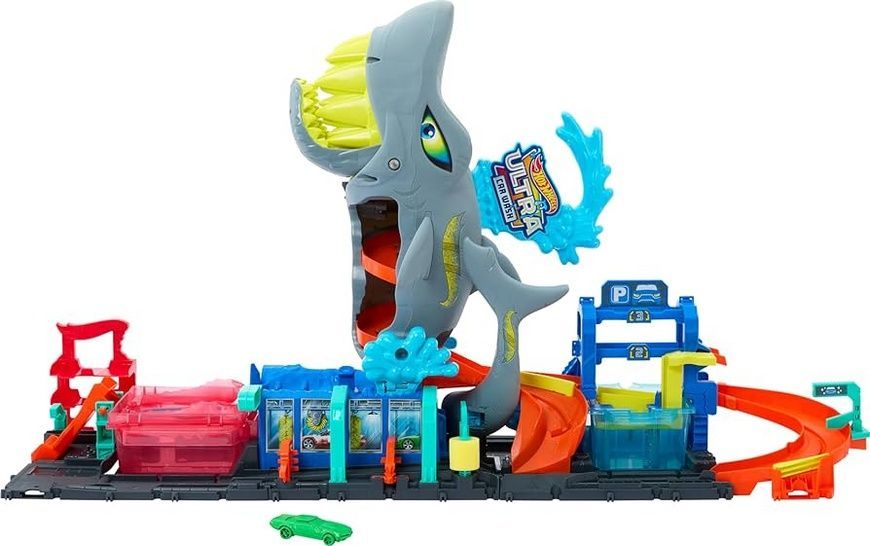 Hot Wheels ultimate новий легендарний гараж автомийка Акула Color Reveal Трек Хот Вілс Мега гараж з Акулою Ultra Shark Car Wash HTN82 фото
