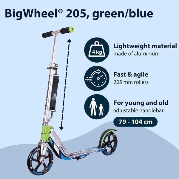 Самокат HUDORA Scooter Big Wheel Step RX205 - green/blue зелениий/синій 14738 фото
