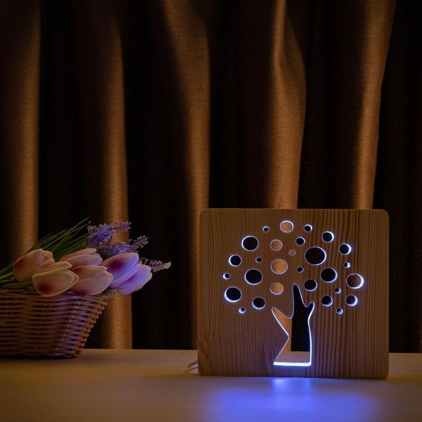 Светильник ночник ArtEco Light из дерева LED "Деревце" с пультом и регулировкой цвета 204806 фото