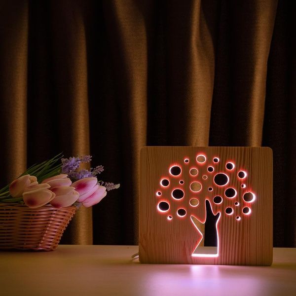 Светильник ночник ArtEco Light из дерева LED "Деревце" с пультом и регулировкой цвета 204806 фото