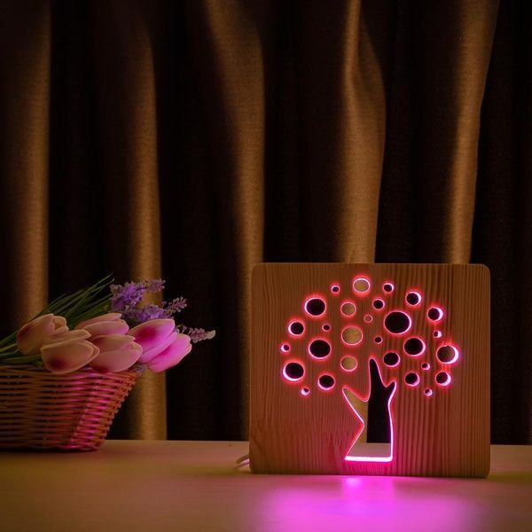 Светильник ночник ArtEco Light из дерева LED "Деревце" с пультом и регулировкой цвета 204806 фото
