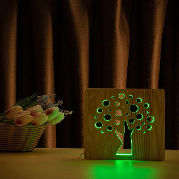Светильник ночник ArtEco Light из дерева LED "Деревце" с пультом и регулировкой цвета 204806 фото