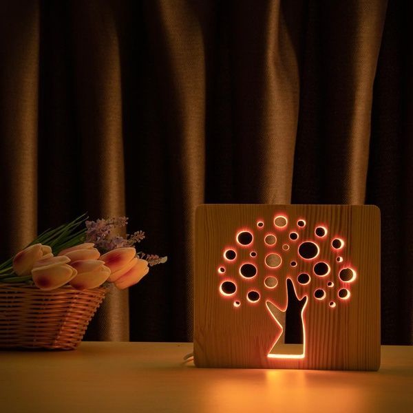 Светильник ночник ArtEco Light из дерева LED "Деревце" с пультом и регулировкой цвета 204806 фото
