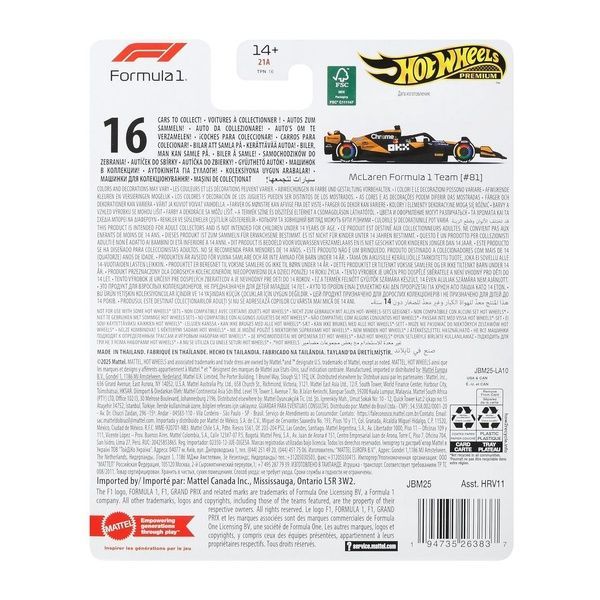 Коллекционная машинка Hot Wheels Premium McLaren Formula 1 Team 1:64 JBM11 фото