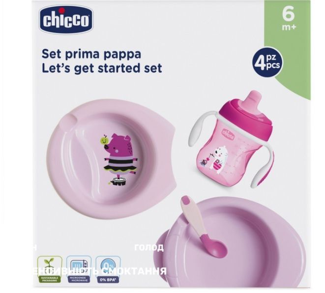 Дитячий набір посуду Chicco Meal Set 4 од. рожевий 6м+ 16200.11 фото