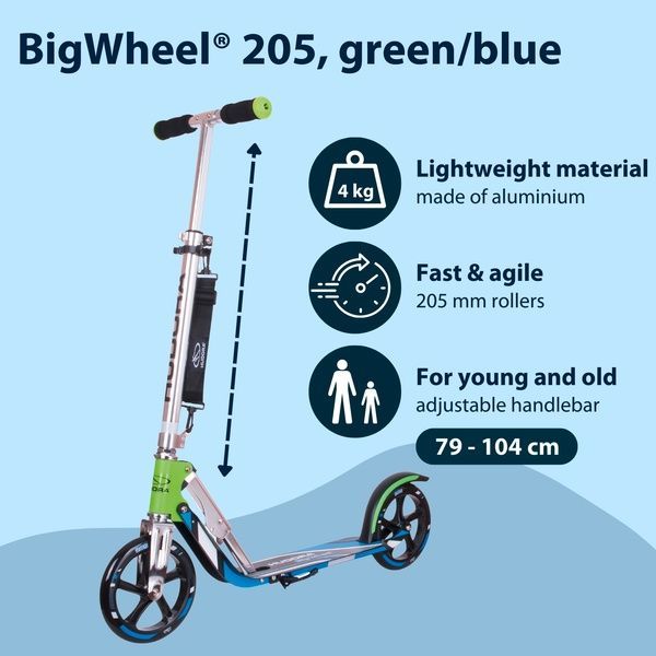 Самокат HUDORA Scooter Big Wheel RX205 - grey/green 14695/02 фото