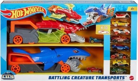 Набор автовозов Hot Wheels Битва Транспортеров-Монстран Акула и Дракон + 10 машинок HNR38 HNR38 фото