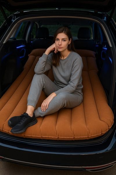 Надувний матрац для авто 190&times;130 см коричневий | Автомобільне ліжко в багажник з електронасосом 12V, подушками та ремкомплектом De-suv005 - kon2 фото
