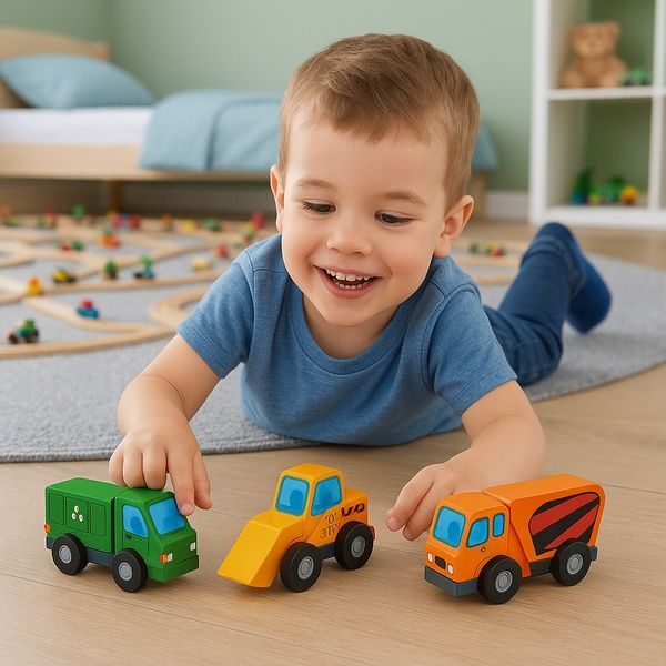 Деревянные машинки Playtive: мусоровоз, бульдозер, бетономешалка для детской железной дороги Brio, Ecotoys, Do 4264198 фото