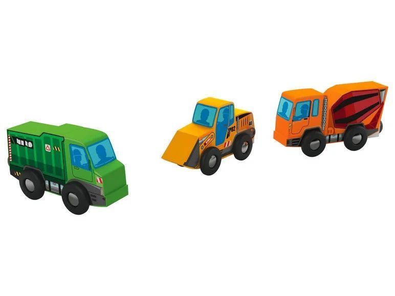 Деревянные машинки Playtive: мусоровоз, бульдозер, бетономешалка для детской железной дороги Brio, Ecotoys, Do 4264198 фото