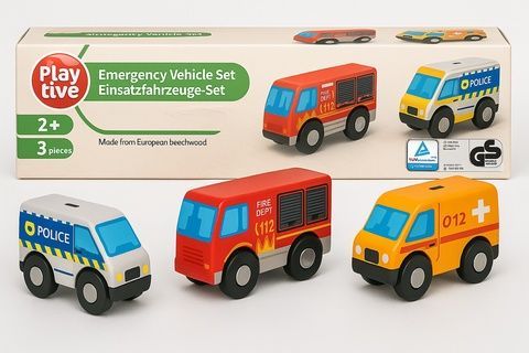 Деревянные машинки Playtive: полиция, пожарная, скорая для детской железной дороги Brio, Ecotoys, Doris 4264198 фото