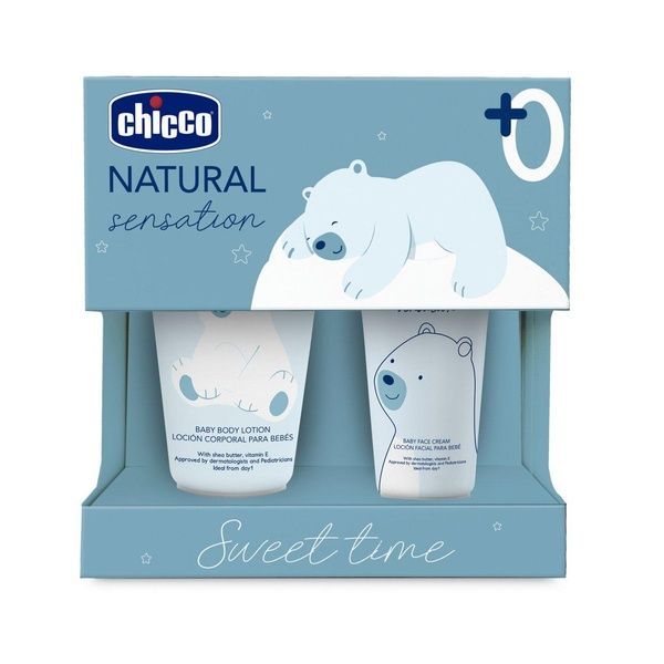 Chicco детский Набор для ухода за косметикой Natural Sensation Sweet Time бальзам 150 мл + крем 50 мл 9695.4 фото