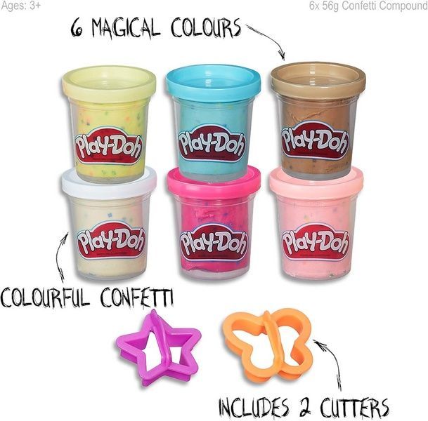 Пластилин Play-Doh 6 баночек из конфетти Плей масса для лепки из конфетти Variety Pack- Inc Cutters & 6 Cans B3423 фото
