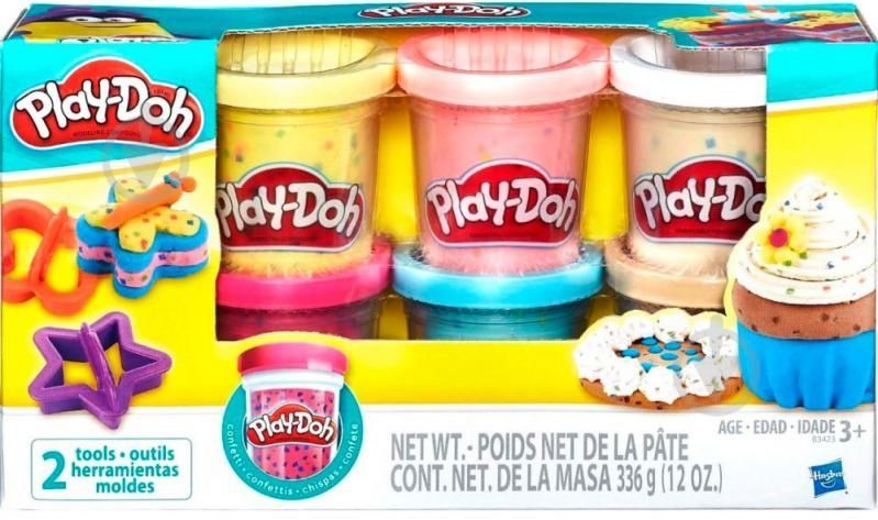 Пластилин Play-Doh 6 баночек из конфетти Плей масса для лепки из конфетти Variety Pack- Inc Cutters & 6 Cans B3423 фото