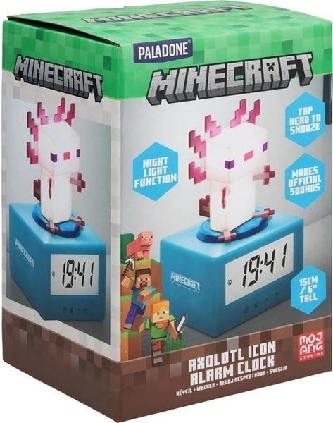 Дитячий настільний будильник годинник Minecraft Paladone Аксолотль 16 см 043484 фото
