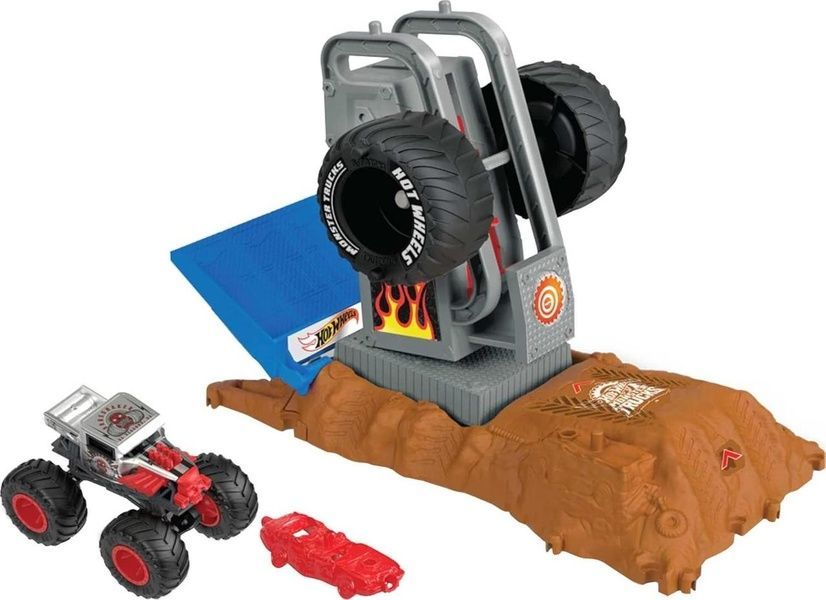 Hot Wheels Игровой набор Monster Trucks Arena Smasher Bone Shaker Tire Challenge "Первое соревнование" серии "Тренировочная арена" HNB88 фото