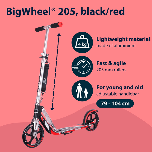 Самокат HUDORA Scooter Big Wheel RX205 - Black/Red Самокат HUDORA Scooter Big Wheel RX205 - Black/Red