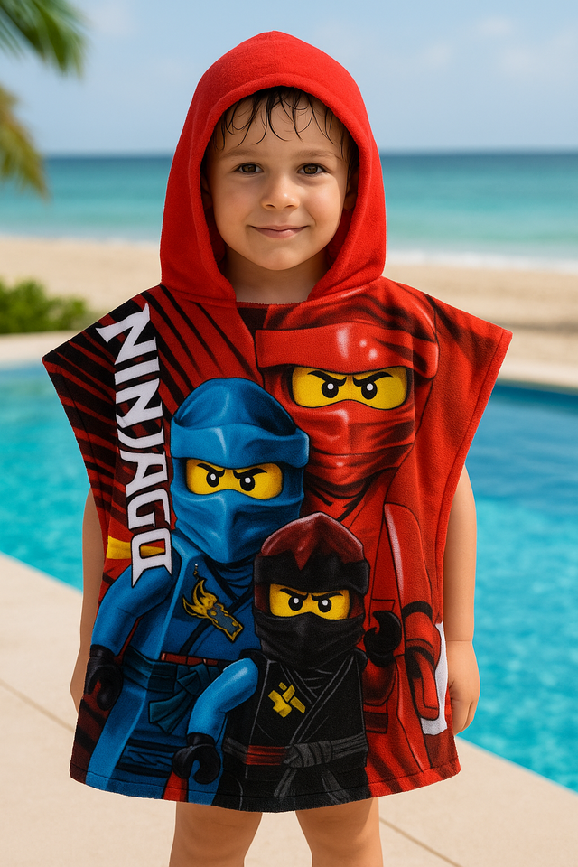 Lego Ninjago Дитяче махрове пончо червоне - дитячий рушник із капюшоном для пляжу та басайну 60x120