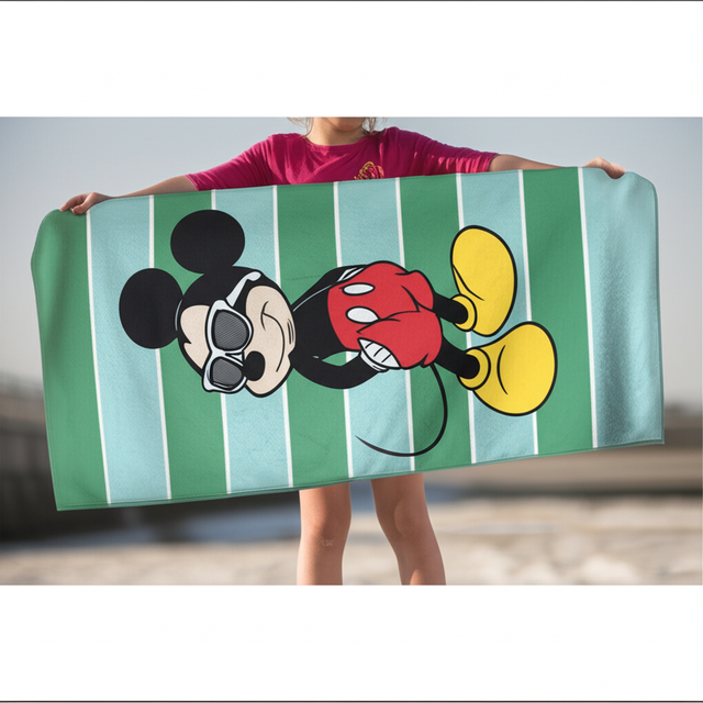 Disney Дитячи махровий рушник для пляжу та басайну Mickey зелений, 75x150